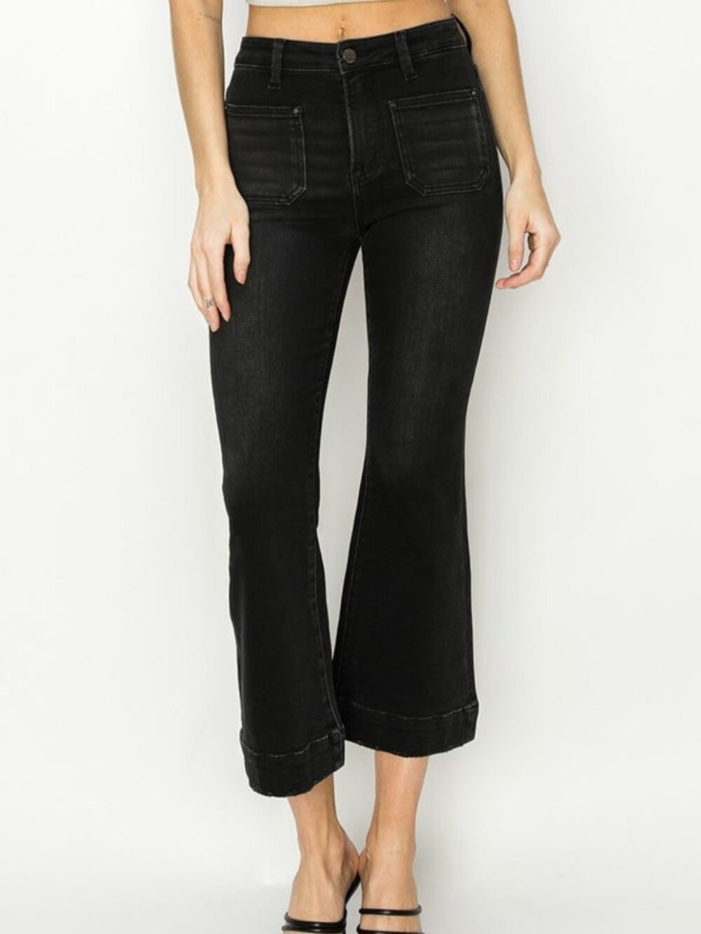 Risen Black High Rise Ankle Flare Denim